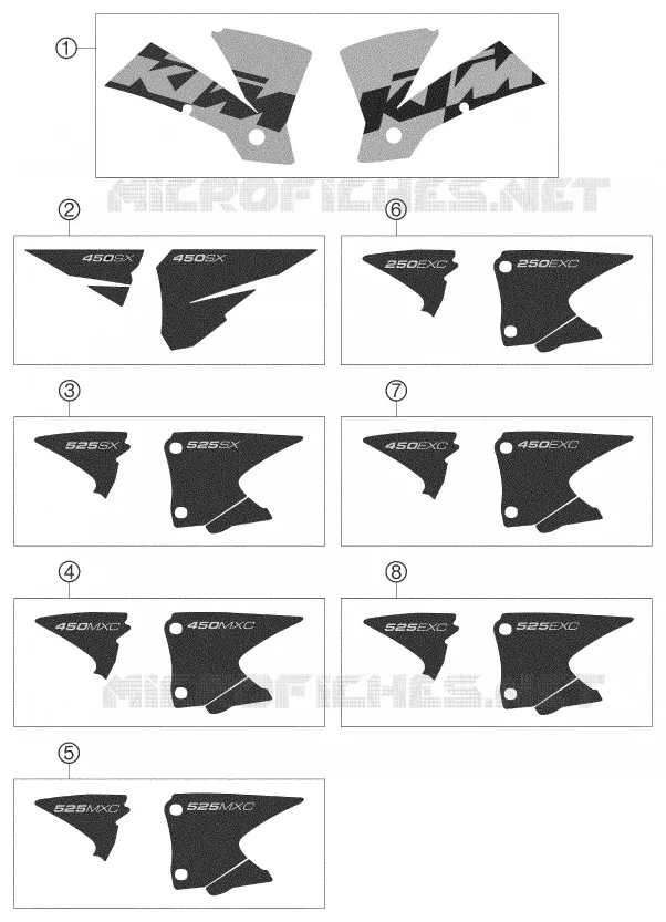 STICKERS KTM MOTO 525 2003 MXC  525 MXC-G RACING