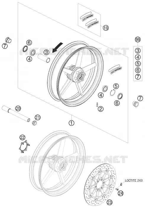 FRONT WHEEL KTM MOTO 690 2009 DUKE  690 DUKE ORANGE